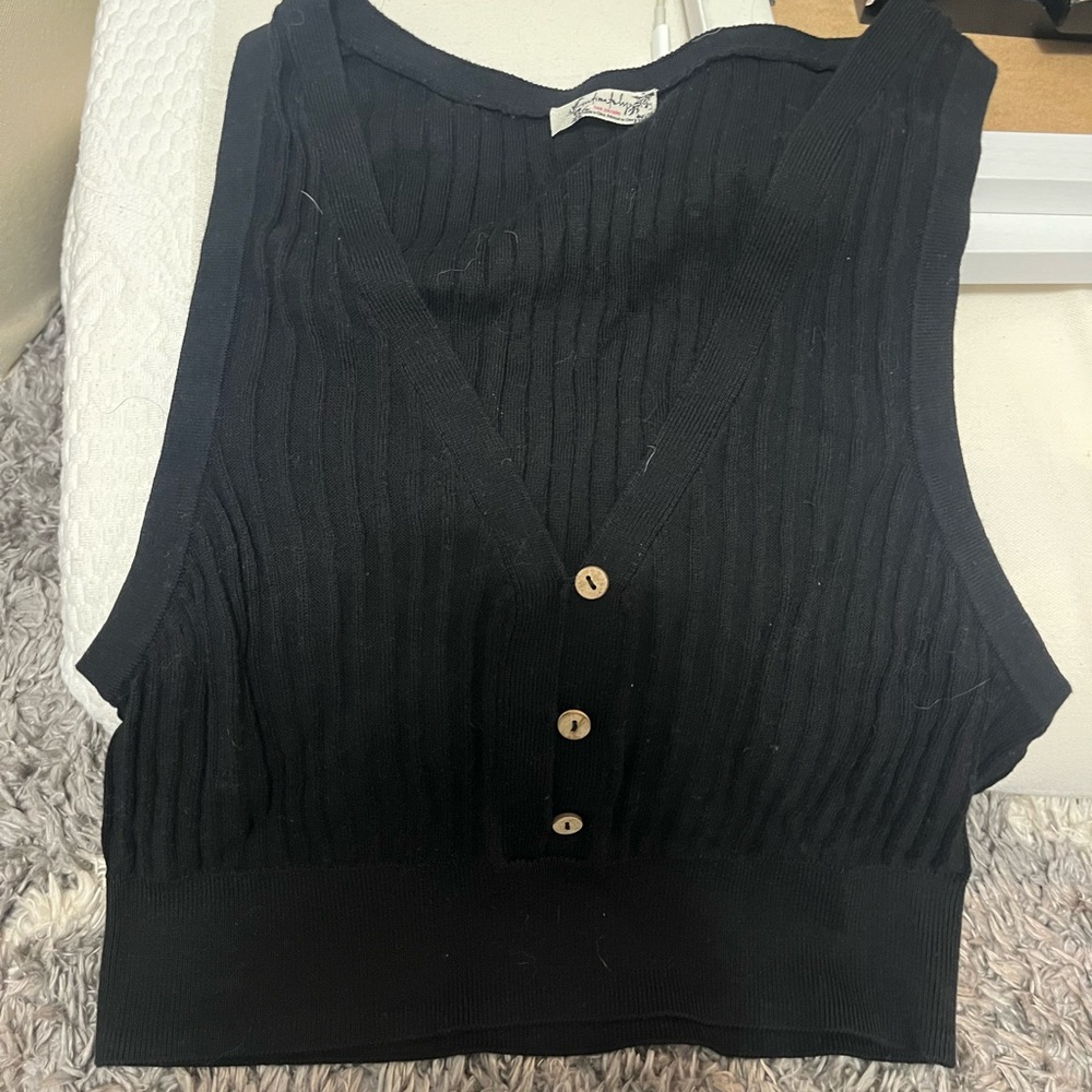 Free people button front black shirt